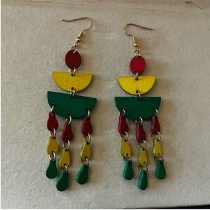 DK Wooden Red, Yellow & Green Dangling Earrings
